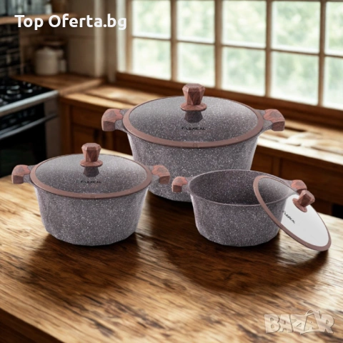 Гранитен комплект касероли за професионално и домашно готвене, снимка 2 - Съдове за готвене - 53777727
