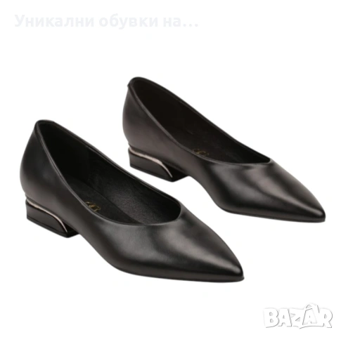 Черни остри обувки на удобен щирок ток- Katlin Black 11702