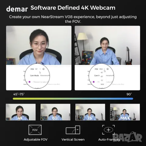 NearStream 4K уеб камера за компютър, HD 1080P 60FPS стрийминг уеб камера с микрофон, снимка 7 - Камери - 47864778