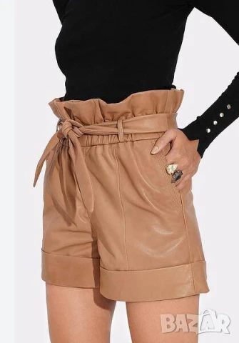 Къси кожени панталони с висока талия, снимка 7 - Къси панталони и бермуди - 50770177