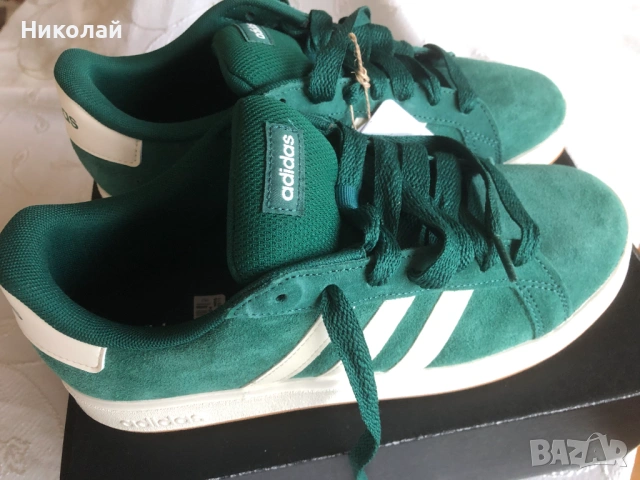 Маратонки Adidas Grand Court, 40 номер, ест. велур, зелени Collegiate Green, унисекс, нови с етикет, снимка 3 - Маратонки - 53223614