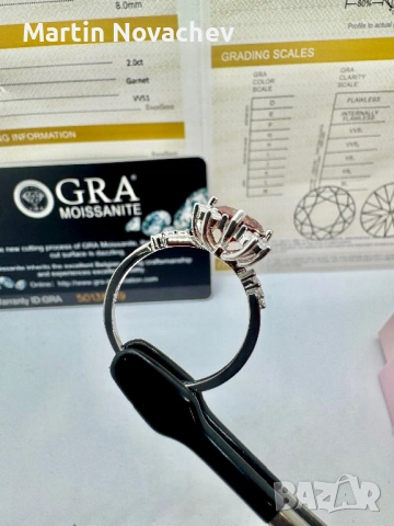 Сребърен пръстен с мойсанит (Диамант) 2 карата, снимка 11 - Пръстени - 54091843