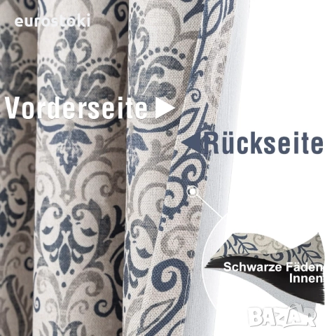 TOPICK Комплект от 2 непрозрачни завеси, 130 х 175 см, термоизолирана завеса с капси, флорален принт, снимка 3 - Пердета и завеси - 51855129