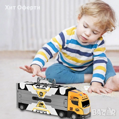 Трансформиращ се голям детски камион с рампа и колички, снимка 2 - Коли, камиони, мотори, писти - 53151406