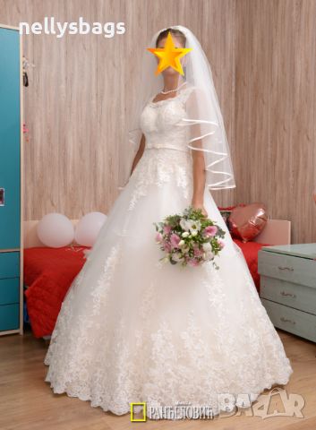 Булчинска рокля с подарък чанта и воал, снимка 1 - Сватбени рокли - 40821449