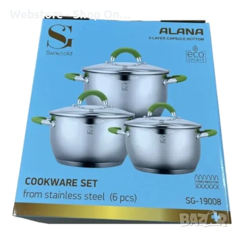 Комплект тенджери Swissgold Alana - 3 броя с капак от неръждаема стомана, снимка 3 - Съдове за готвене - 53591984