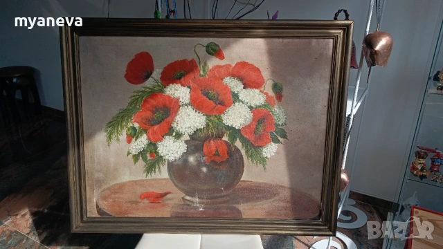 Стара картина с маслени бои върху платно в дървена рамка. , снимка 3 - Картини - 53879853