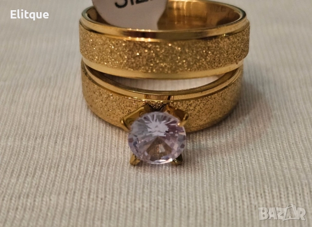 Комплект от два броя пръстени  - Пръстен с цирконии и халка от медицинска стомана в комбинция с мат , снимка 3 - Пръстени - 52895174