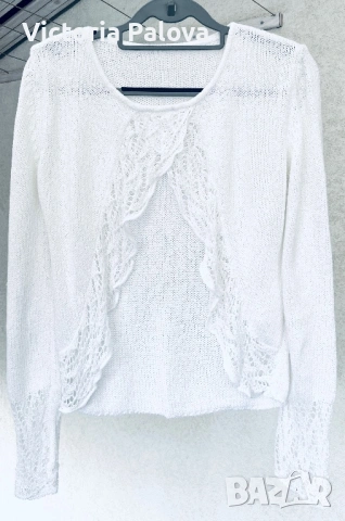 Памучна ажурна наметка с отворена предница - еластична плетка в бяло, снимка 2 - Корсети, бюстиета, топове - 53990702