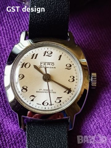 Изключително Рядък дамски Часовник Швейцарски Феро Fero Feldmann 17j  Shockproof Swiss Made 1960, снимка 2 - Дамски - 46145620