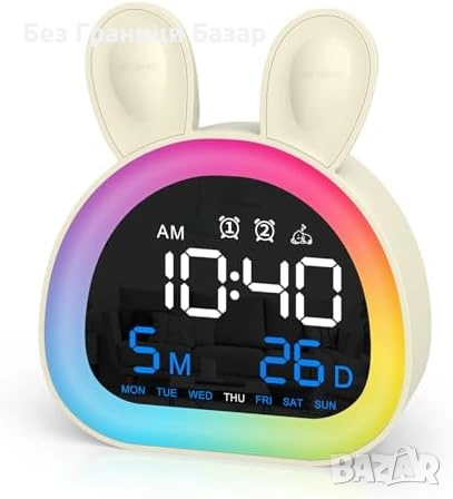 Нов Детски дигитален будилник с 2 аларми RGB светлина зайче лампа стая дете