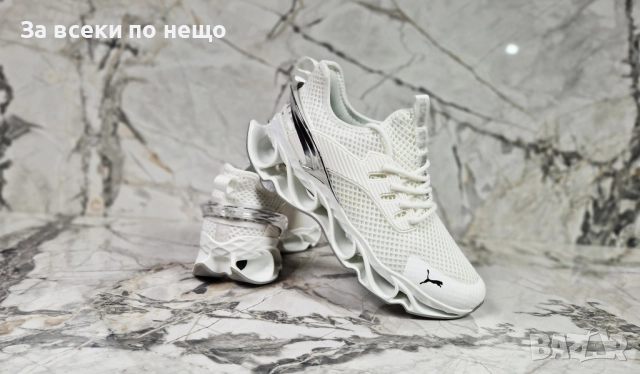 Puma Мъжки Бели Маратонки👟Мъжки Спортни Обувки Пума - Със Сребрист Или Златист Акцент Код P1154, снимка 2 - Маратонки - 51704834