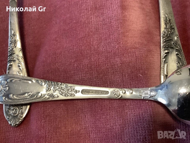 Сервиз за маса  посребрен  времената за СССР  експортна версия  знак за качество  24 броя , снимка 10 - Сервизи - 52790526