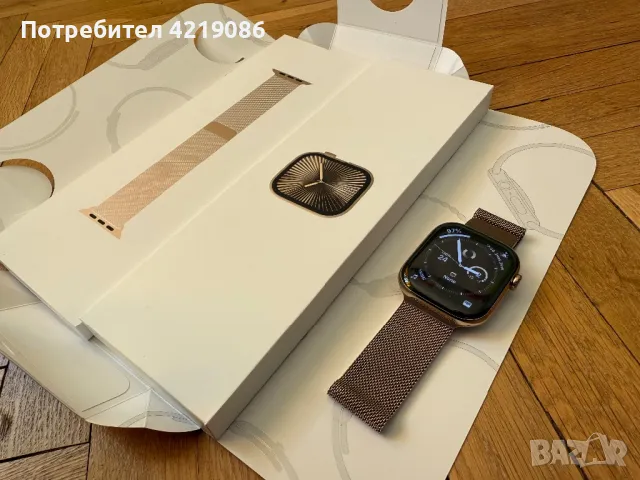 Apple Watch Series 10 GPS + Cellular 46mm Gold Titanium Case with Gold Milanese Loop - M/L, снимка 1 - Смарт гривни - 49320521