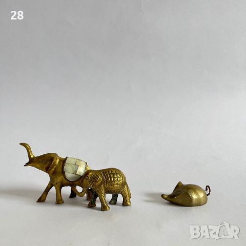 Месингови фигурки винтидж месинг фигури седеф слон мишка, снимка 1 - Антикварни и старинни предмети - 45401211