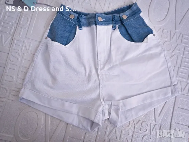Дамски къси дънкови панталонки със син деним в горбата част , снимка 4 - Къси панталони и бермуди - 49579980