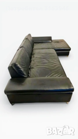  Ъглов диван от естествена кожа – черен (300 × 170 см) Ъглов диван от естествена кожа – черен (300 ×