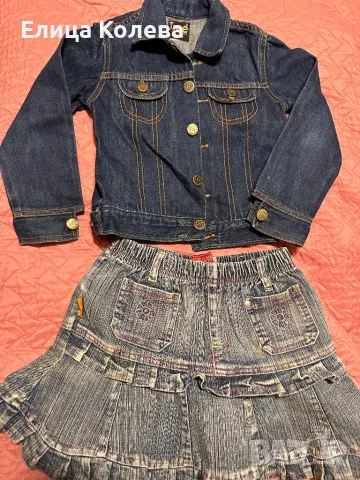 Дънково яке и дънкова пола за момиче 5-6 г, снимка 2 - Детски якета и елеци - 49776405