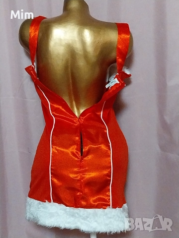 S/M Червена сатенена рокля с бели пухчета за Коледа , снимка 6 - Рокли - 52634545