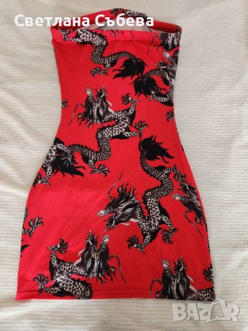 Червена рокля с дракони, снимка 3 - Рокли - 45889870