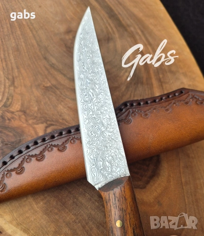 Ловен нож дамаска стомана LN439,фултанг с кожена кания, снимка 8 - Ножове - 53572029