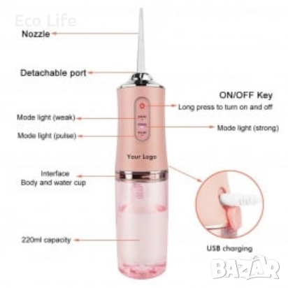 Акумулаторен портативен зъбен душ с 3 режима на действие , снимка 6 - Други - 51629262