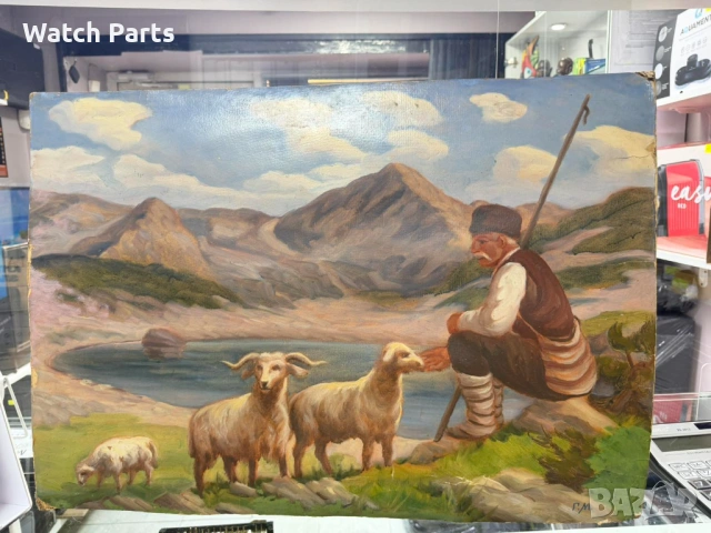 Стара картина маслени бой на картон 