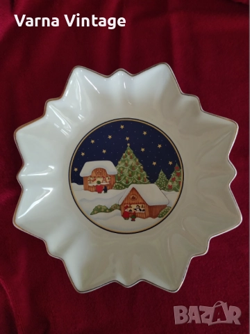 Голяма коледна порцеланова купа за сладкиши TIRIDUZZI-DERUTA Италия.