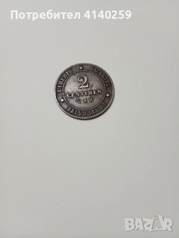 Франция монета 2 Сантима 1885 г 