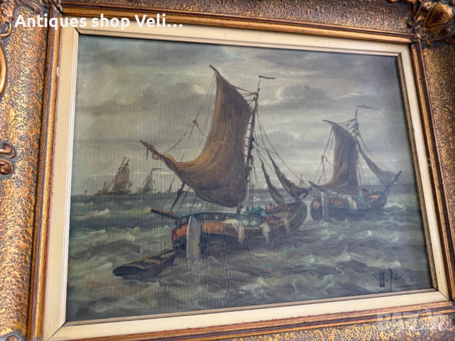 Картина с рамка морски пейзаж №7543 , снимка 2 - Антикварни и старинни предмети - 52209595