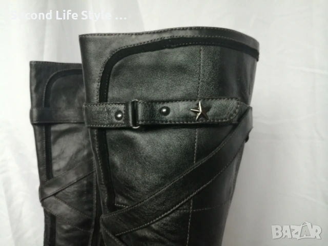 №39 CafèNoir дамски ботуши естествена кожа в черен цвят, снимка 3 - Дамски ботуши - 53042119