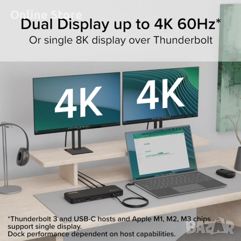 Plugable Thunderbolt 4 докинг станция 13-в-1 – 8K / 2x4K HDMI, 100W зареждане, снимка 7 - Други - 54169939
