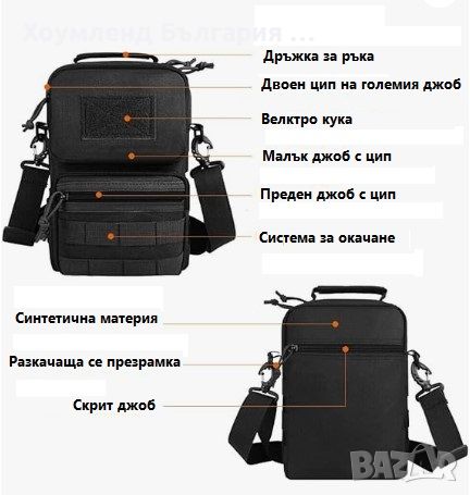 Мъжка тактическа чанта за носене през гърди с 5+1 джоба, снимка 5 - Чанти - 45856176