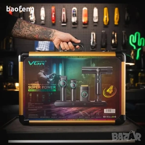 Професионален комплект машинки за подстригване VGR Stepless 4 в 1 за барбер / фризьори