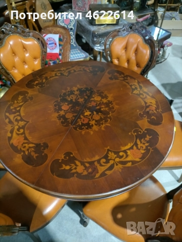 РАЗТЕГАТЕЛНА МАСА С ШЕСТ СТОЛА БАРОКОВ СТИЛ , снимка 8 - Антикварни и старинни предмети - 52651483