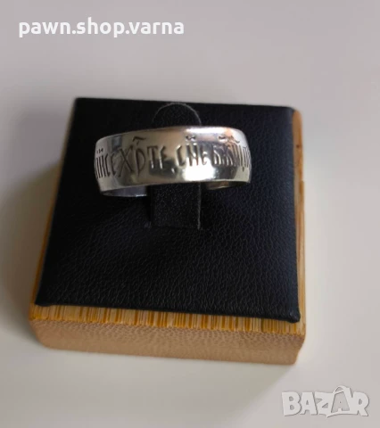 Винтидж сребърен пръстен със старославянски надпис – проба 925, снимка 2 - Пръстени - 51149748