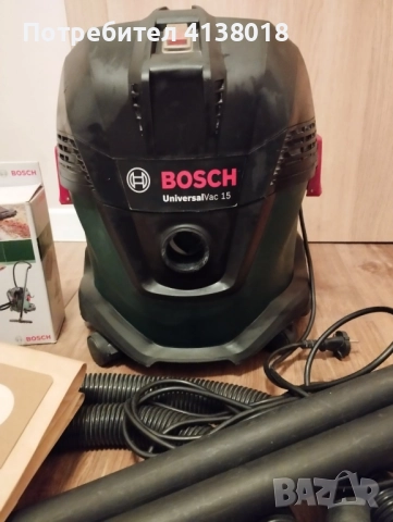 Продавам прахосмукачка за мокро и сухо почистване Bosch Universal Vac 15, 1000 W, 65 л/с, 15 л