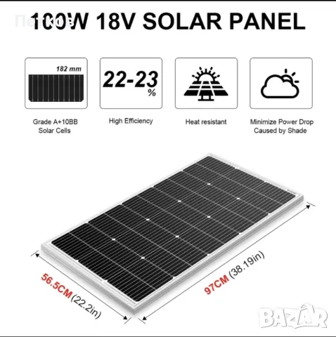 Соларен панел 100 W, снимка 2 - Къмпинг осветление - 47045783