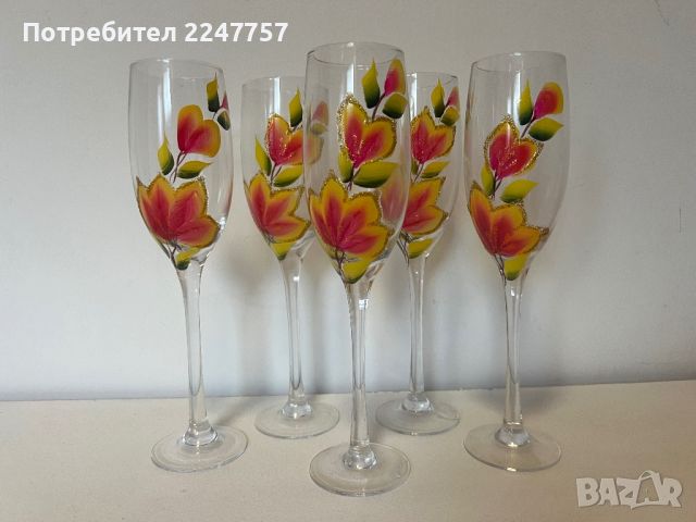 Нови чаши за вино ръчно рисувани , снимка 3 - Чаши - 45911139