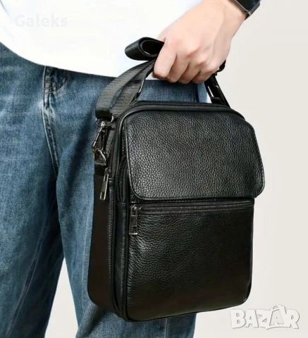 Модерна, Елегантна и Делова мъжка месинджър черна чанта / Естествена кожа!, снимка 12 - Чанти - 51947123