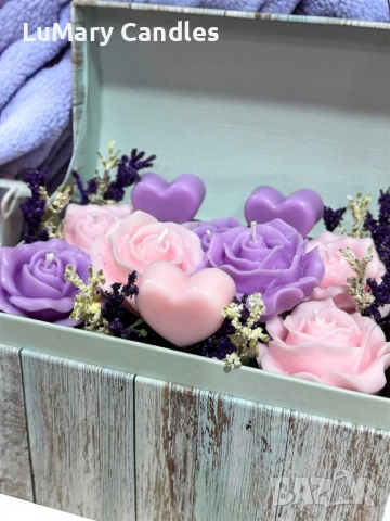 Свещ “Кутия с омайни рози”, снимка 3 - Декорация за дома - 53289283