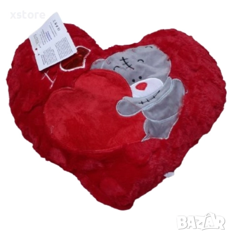 Подаръчна плюшена музикална възглавничка Сърце със сиво мече, 42см, снимка 5 - Плюшени играчки - 52740409