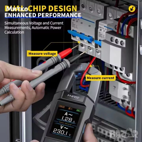 Кламп метър FNIRSI DMC-100, Диоден тест, Измерва NCV, AC/DC напрежение и ток, Черно, снимка 2 - Други инструменти - 53125684