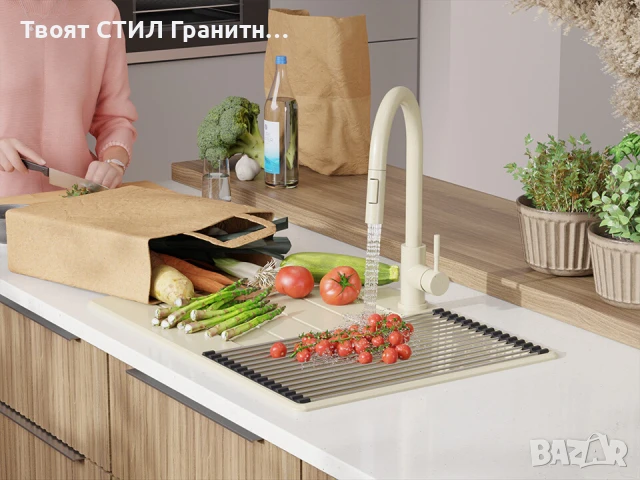 Беж кухненска мивка от гранит Копенхаген 40 Top 700х500, снимка 2 - Мивки - 50860925