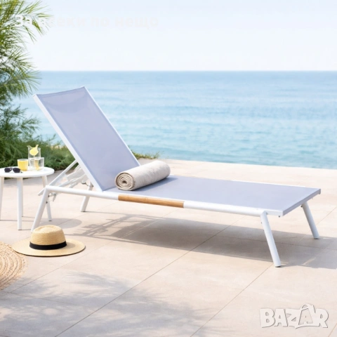 Градински шезлонг с 5 позиции – Бял или Черен, 200 см Код P2203, снимка 3 - Градински мебели, декорация  - 54198478