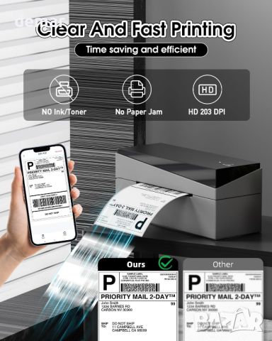 Принтер за етикети за доставка - товарителници , 249BT Bluetooth термичен принтер за етикети 4x6, снимка 4 - Принтери, копири, скенери - 45995077