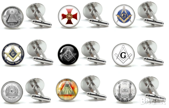 Копчета за Ръкавели Масонски Тамплиер Рицар Freemasons Illuminati Templar Masonic Cufflinks TieClips