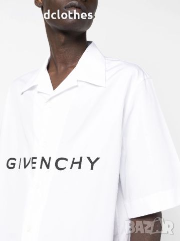 GIVENCHY White Short Fit Logo Print Мъжка Риза с Къс Ръкав size 42 (XL), снимка 5 - Ризи - 46641074