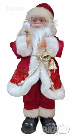 Декоративен Дядо Коледа със светеща факла и камбанки, на батерии, снимка 1 - Декорация за дома - 46436514
