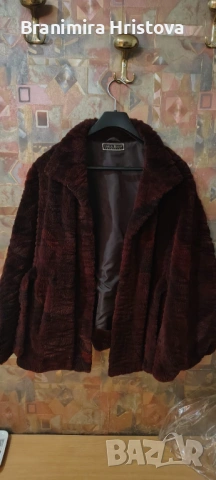 Carla Mosse Creations – късо яке от естествен косъм, бордо/тъмнокафяво, без забележки